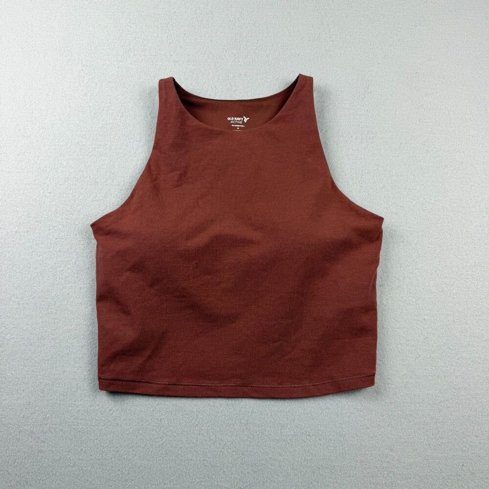Old Navy PowerChill Cropped Athletic Tank Top Womens M Red Built In Bra